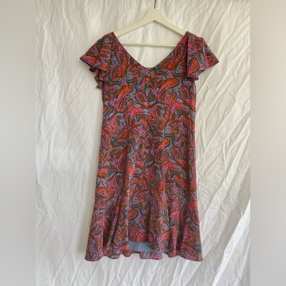 J. Crew Silk Dress Paisley Print Flounce Hem Pink Blue Size 4 - Picture 8 of 16